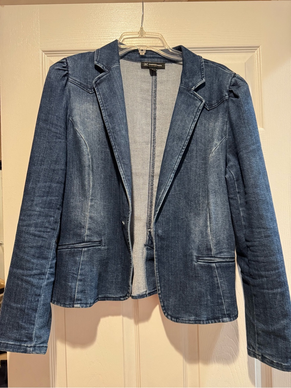 INC Women's Dark Blue Denim Blazer Jacket
